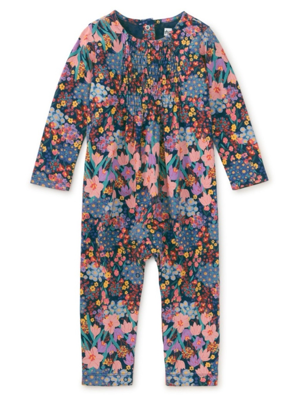 18-24M🪷 Tea Collection Smocked Baby Romper Saffron Botanical Floral Print